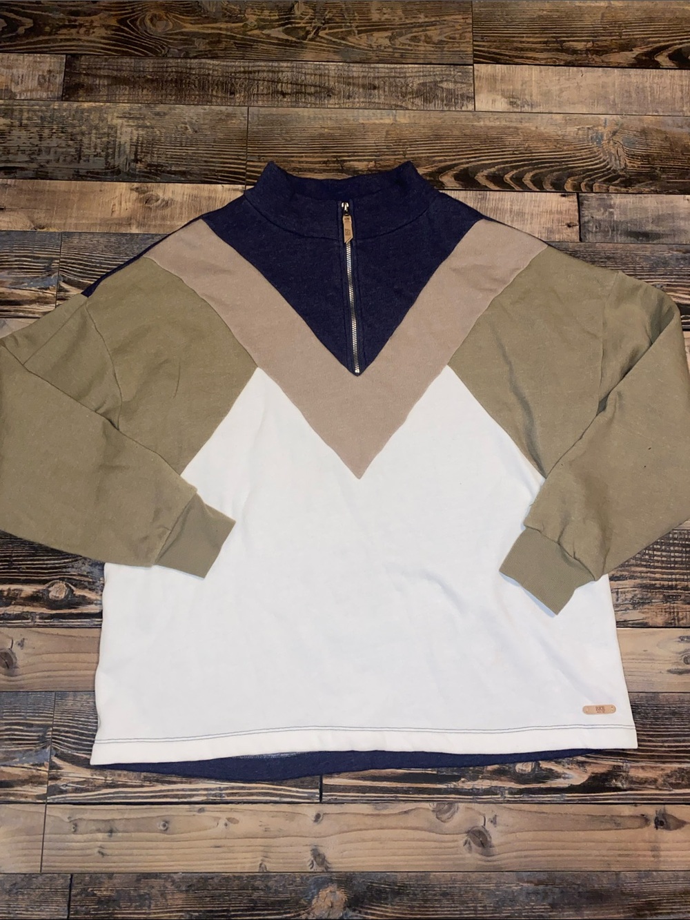 BKE Men’s Colorblock Zip-Up Sweater in Navy, Olive & White